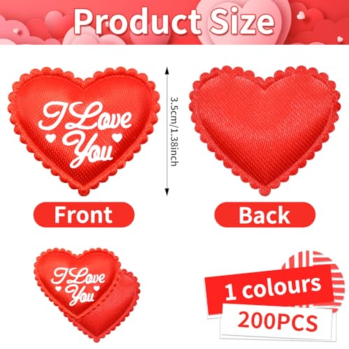 Image of 200 Pieces 1.4 Inch Red inchI Love You inch Fabric Heart Confetti Table Decorations - Satin Hearts Scatter for Valentine's Day, Weddings, Anniversaries, Engagements, and Romantic Party Favors