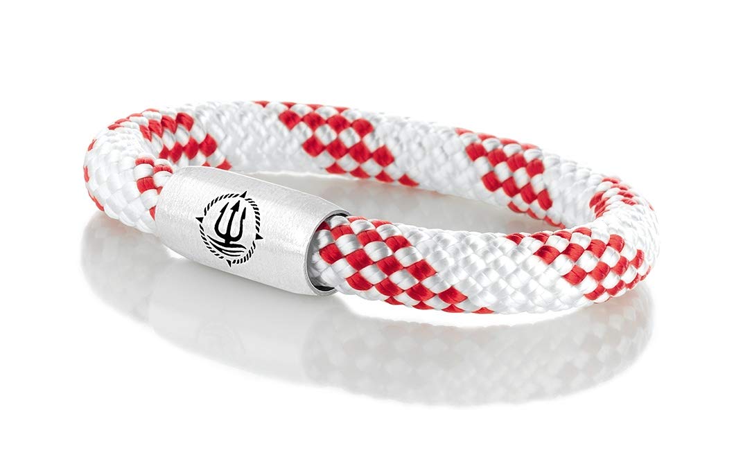 Maritimes Seemannsgarn Segeltau Armband Rügen weiß-rot 8mm