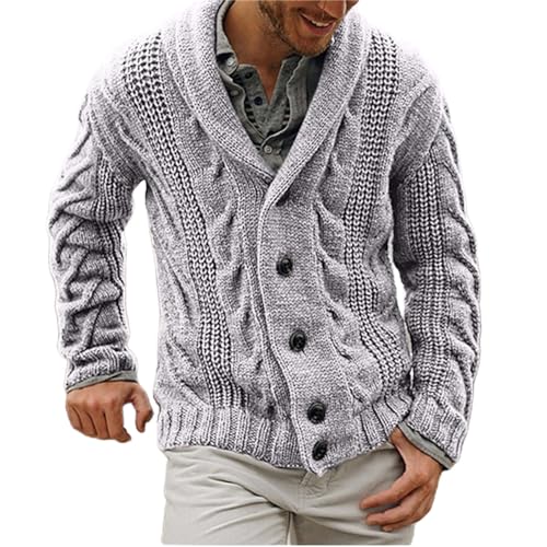 Mens Cable Knit Sweaters Shawl Collar Button Cardigan Sweater Long Sleeve Casual Tops Winter Heavyweight Warm Tops