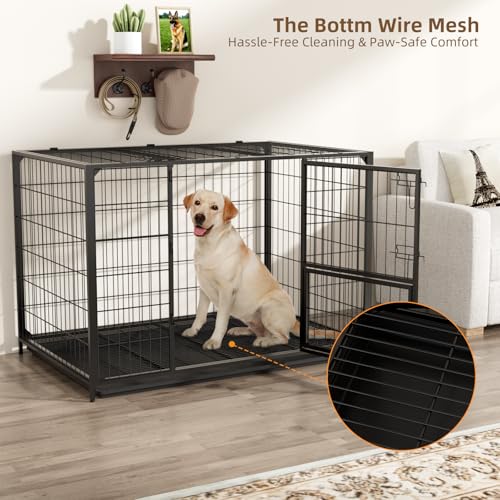 VOWNER Hundekäfig Hochbelastbar, 3 Türen Hundebox, 104 x 68 x 73 cm, für mittelgroße und große Hunde, 2 abnehmbare Türen mit Herausnehmbares Bodenschale, XL Gitterbox für Zuhause, Schwarz