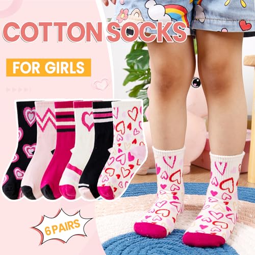 WEVIAS Girls Socks Kids Crew Cute Striped Cotton Youth Dress School Socks 6 Pairs2