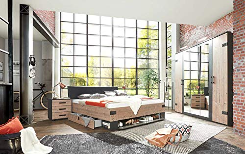 lifestyle4living Schlafzimmer Komplett Set in Silber Dekor und Graphit,...