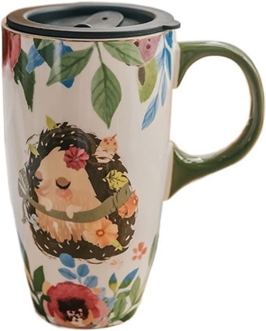 Taza de café de 550 ml, Taza de cerámica de Gran Capacidad, Hermosa Taza de Desayuno con Tapa, Taza para Beber para el hogar o la Oficina con Cuchara, Taza de té