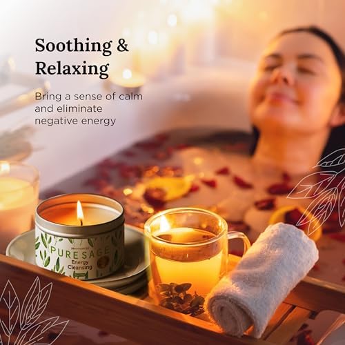 Magnificent 101 Long Lasting Pure White Sage Candle - 6 Oz - 35 Hour Burn Time - Organic, All Natural, Soy Candle to Cleanse Your Home & Calm, Soothe, Use with Sage Smudge Kit - Spiritual