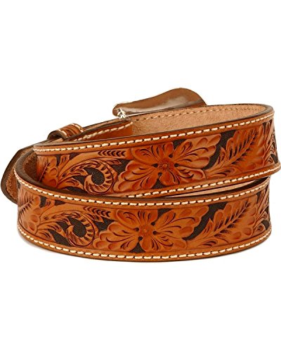 Justin Tony Lama Men's Floral Tooled Leather Belt Reg and Big Tan 382