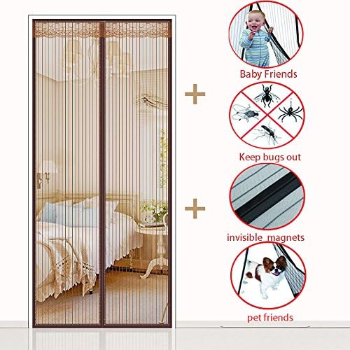 Magnetic screen door, Heavy duty Magnetic fly screen door Encryption Partition curtain Full frame magic sticker Home Keeps mosquitoes out-Brown 150x240cm(59x94inch)