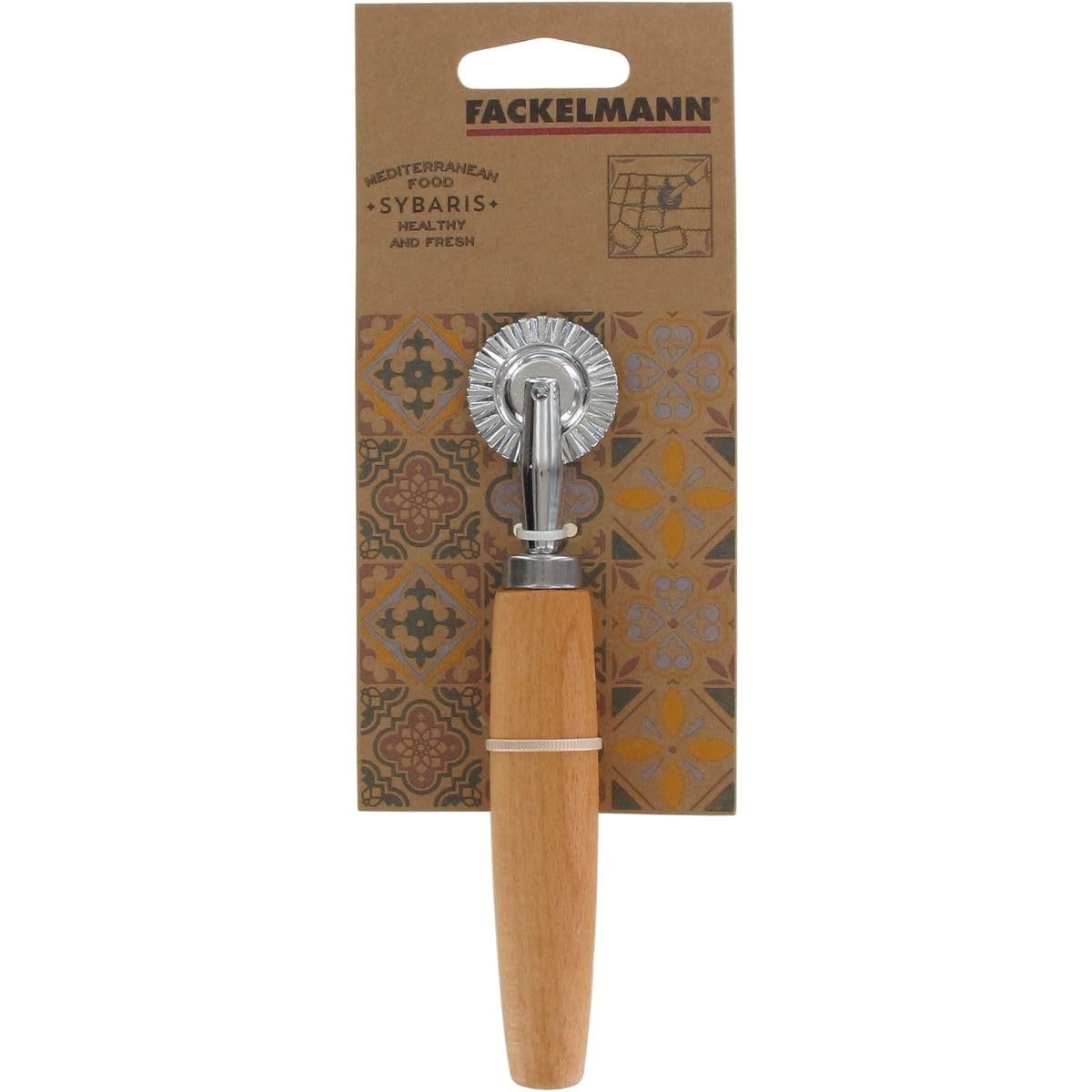 Fackelmann 40918 Roulette à pâtisserie, roulette inox pour raviolis, Bois, Acier inoxydable, 15,5 cm