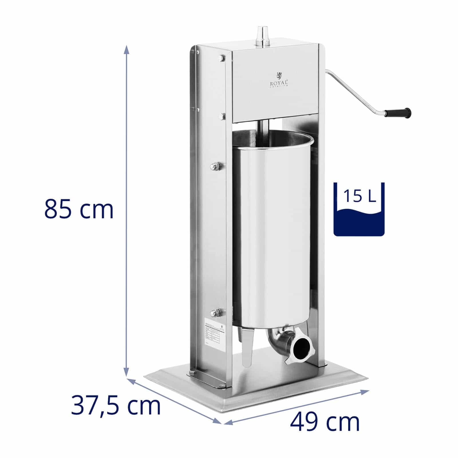 Royal Catering RCWV-15L Poussoir à saucisse vertical - 15 l Poussoir à Saucisses Manuel vertical Machine à saucisses Vertical