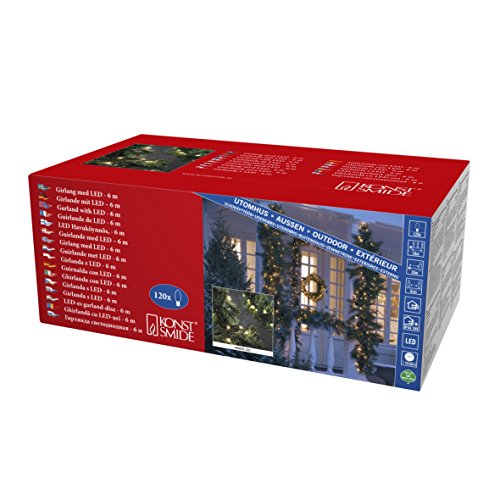 Preisvergleich Produktbild Konstsmide, 2724-800, LED Fichtengirlande, grün, 6m, 120 bernsteinfarbene Dioden, 24V_Außentrafo, grünes Kabel