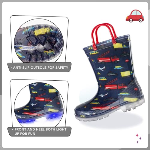 EUXTERPA Kids Toddler Light Up Rain Boots Boys Girls Waterproof Patterns and Glitter Boots with Easy On Handles3