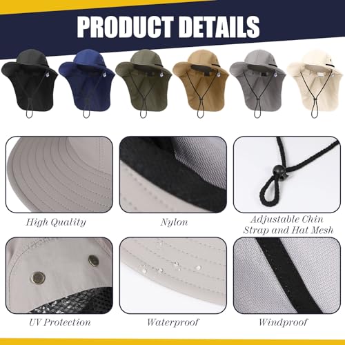 Image of Therwen Sun Hats with Neck Flap for Men Women Unisex Hiking Safari Hat Wide Brim UV Sun Protection Cap for Outdoor