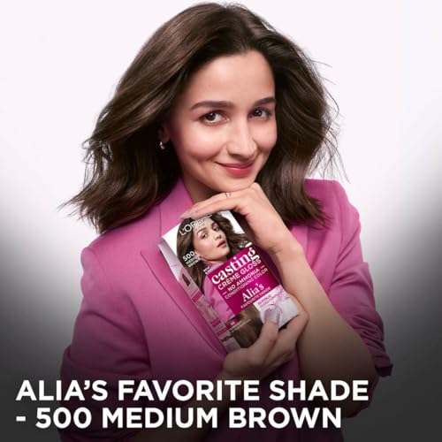 Image of L'Oreal Paris Casting Creme Gloss Hair Color With Glycolic Gloss Complex |Alia's Favourite Shade| Shade 500 - Medium Brown | 60g + 40g + 60ml