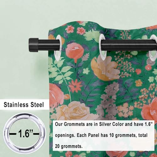 Image of Cloth Fusion Printed 100% Blackout Door Curtains 7 Feet Long Set of 2, Room Darkening Parda with Stainless Steel Grommets for Home Decor (7x4.5 Feet, Green Roses)