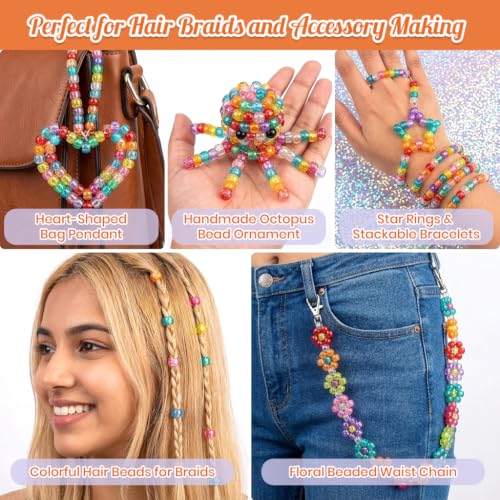 Image of PATPAT 1000Pcs Glitter Pony Beads for Bracelet Making Kit, 9mm Beads Kit | Acrylic Jewellery Making Materials Kits, Bead Set for Craft for Necklace Bracelet Earring Phone DIY Kits Materials