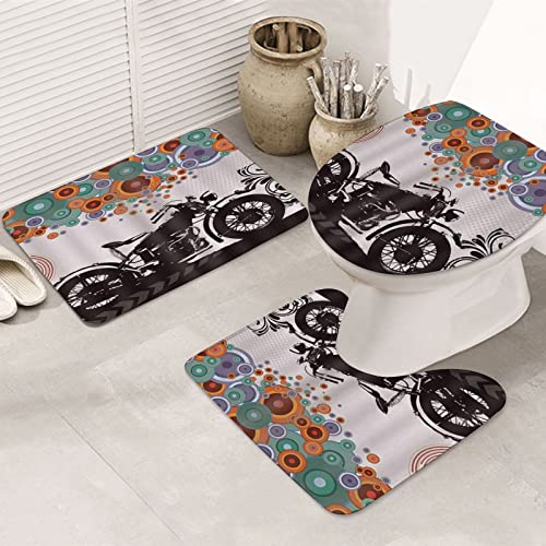 Correngo Badezimmermatten-Sets 3-teilige rutschfeste Badematten,Lustiges 3D-Motorrad,saugfähige Toilettenvorleger für…