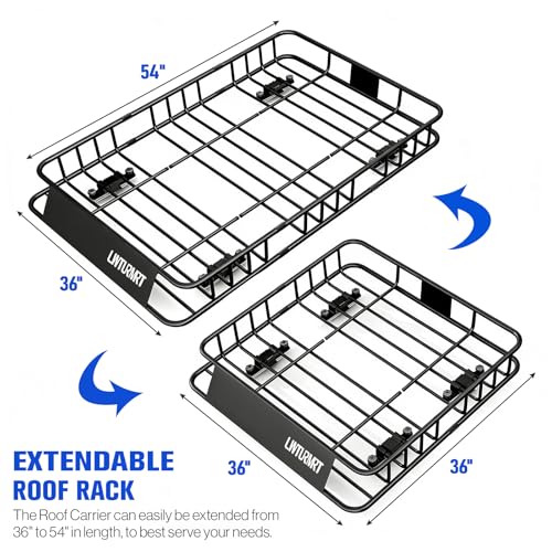 Image of LWTURMRT 54 inch x 36 inch Roof Rack Cargo Basket, 300LBS Universal Rooftop Cargo Carrier