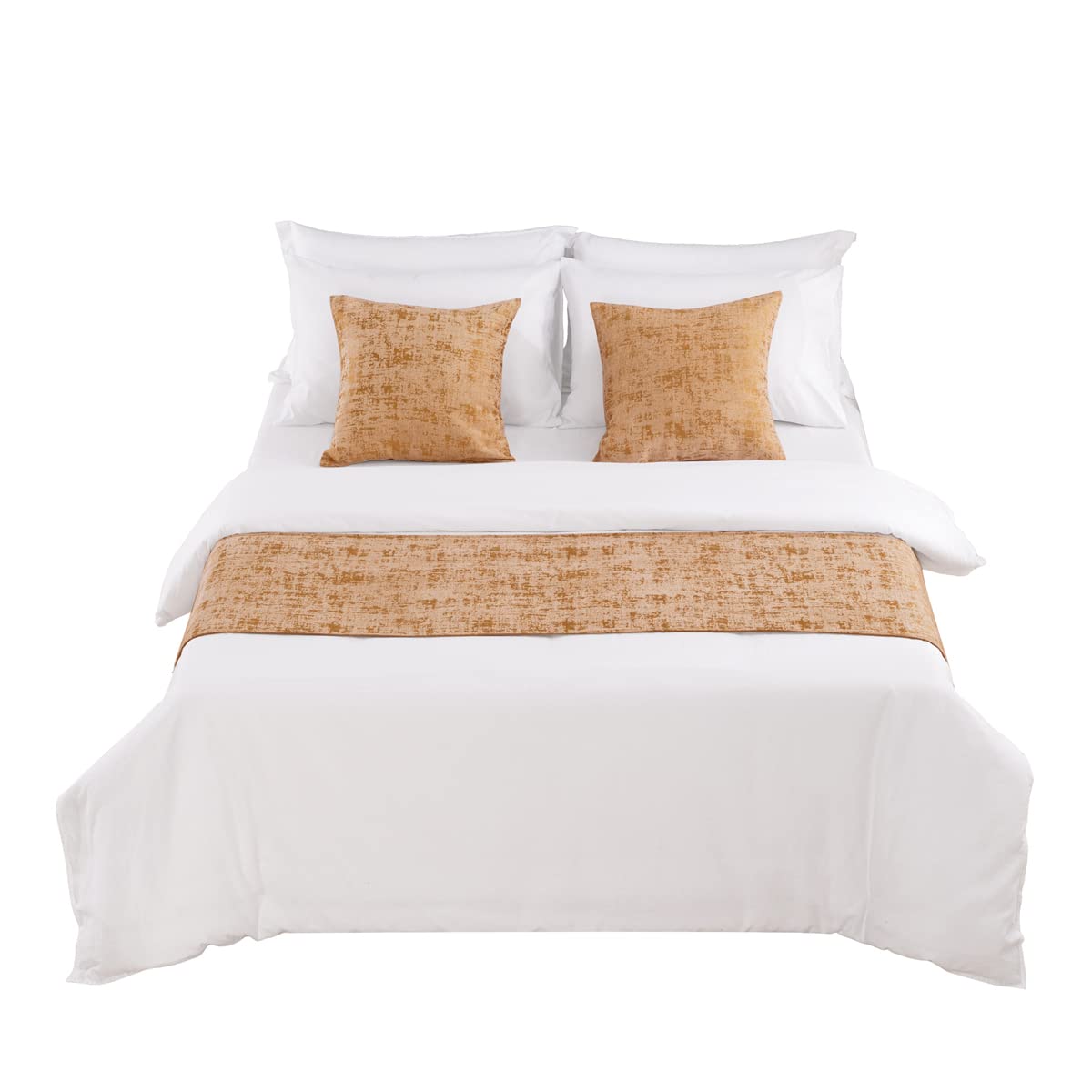 AMBERIS Camino De Cama Dorado, Bufanda De Cama Moderna De Chenilla Suave Que No Se Decolora (Las Fundas de cojín se Venden por Separado)