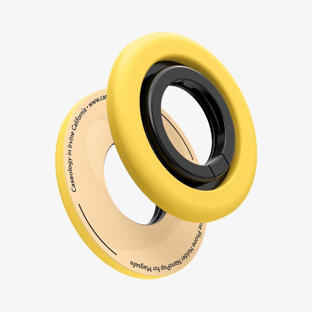 Spigen NanoPop MagFit Anello MagSafe per Telefono [Supporto a Cerniera Rotante] Compatibile con iPhone 17 17e 16 15 14 13 Pro e Cover MagSafe/Pixelsnap per Samsung S26 S25 Ultra, Pixel 10 10a - Giallo