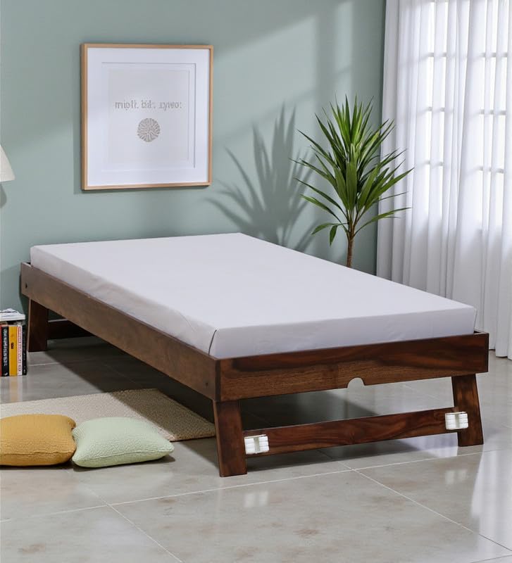 Image of Sheesham Wood Single Size Bed Without Storage | Wooden Single Bed Cot Palang Furniture for Living Room Bedroom Home and Hotel (Provincial Teak Finish)