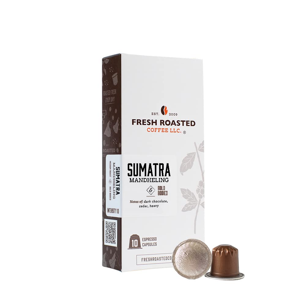 Fresh Roasted Coffeefor Nespresso OriginalLine, Sumatra Mandheling | Single Origin | Intensity 10 | 10 Count Aluminum Capsule
