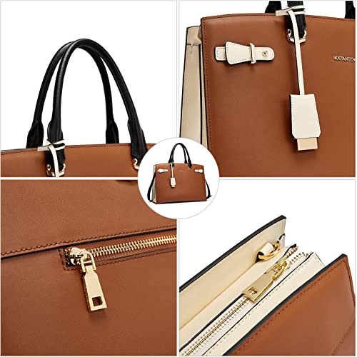 BOSTANTEN Briefcase for Women Genuine Leather Laptop Briefcase Shoulder Work Tote Bag Purse 15.6 Inch and Womens Wallet Genuine Leather Large Capacity Wristlet Clutch Purse Credit Card Holder3
