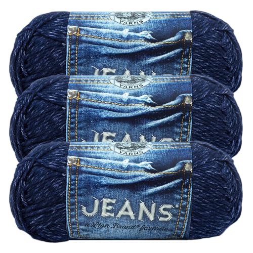 Image of Lion Brand Yarn, Jeans Soft Knit & Crochet Yarn, Brand New, Blue, 3 Pack