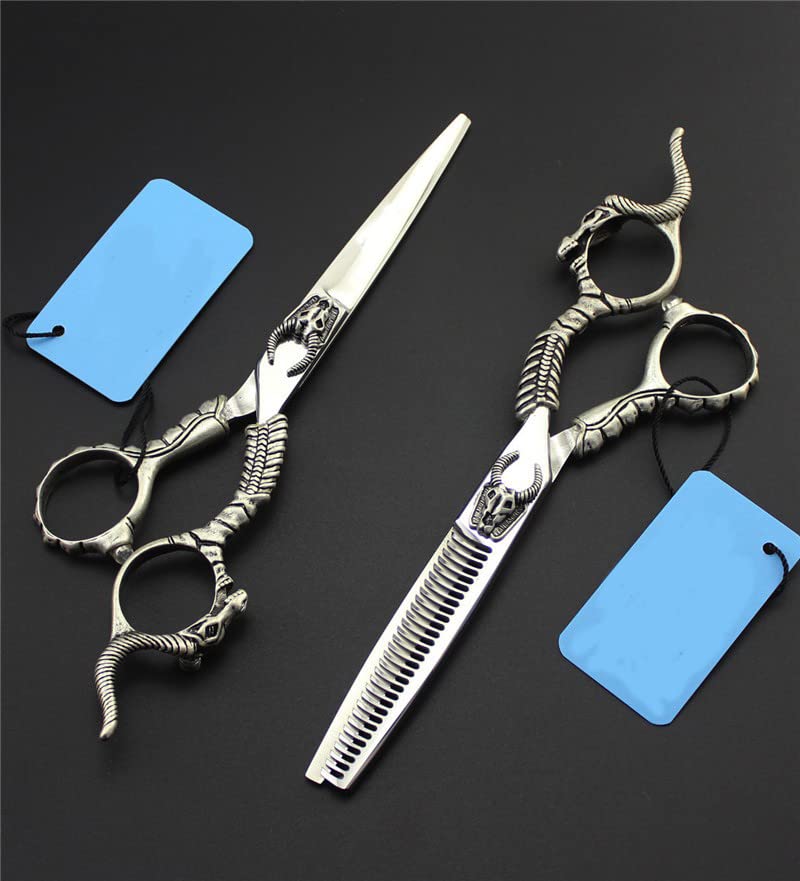 Hair Cutting Scissors, 6 inch Japan 440c Sheepshead Cut Hair Scissor Cutting Barber thinning Shears Hairdressing Scissors Set (Set)