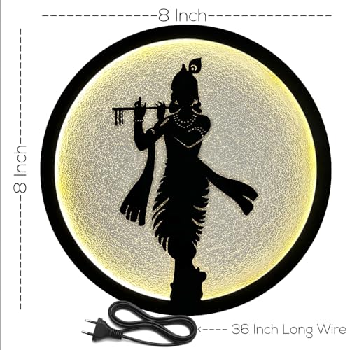 Image of Krishna LED Backlit Wall Lamp | Moon Wall Light & Room Decor Wall Lights for Home Decoration | Wall Lamps for Living Room & Bedroom | No Adapter Required