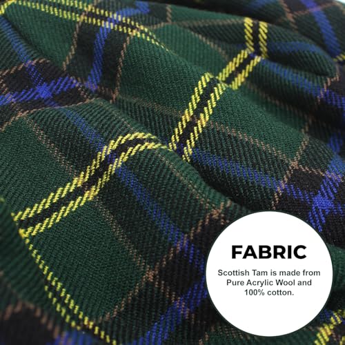 Image of Scottish Tam O' Shanter Hat Tartan Bonnet Pom Pom Wool Flat Cap One Size