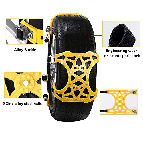 soyond Snow Chains Car Anti Slip Snow Tire Chains Adjustable Anti-Skid Chains Car Tire Snow Chains for Car/SUV/Trucks - Thumbnail 6