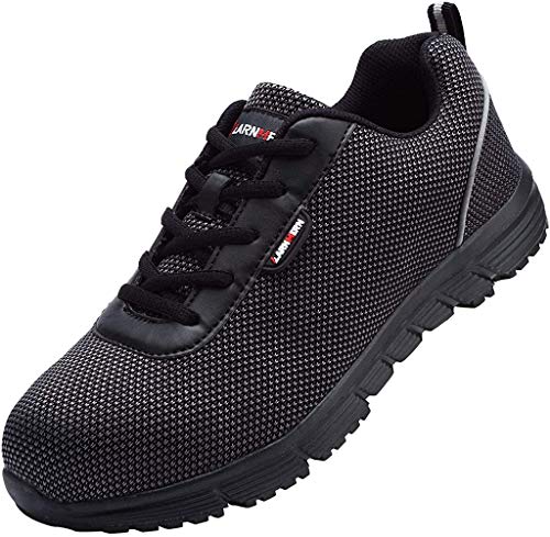 LARNMERN Steel Toe Work Safety Shoes Men Reflective Casual Breathable Outdoor Sneakers, LM30K (12, Pure Black) 