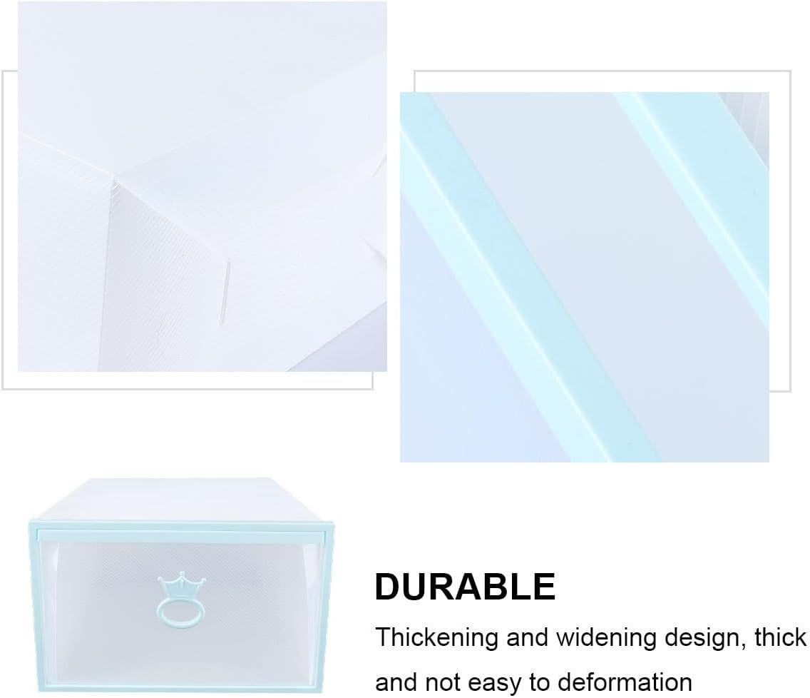 Ciieeo Thickened Drawer-style Shoes Holder 33x23x14cm Plastic Stackable Shoe Storage Box with Blue Frame for Men and Women Closet Organizer