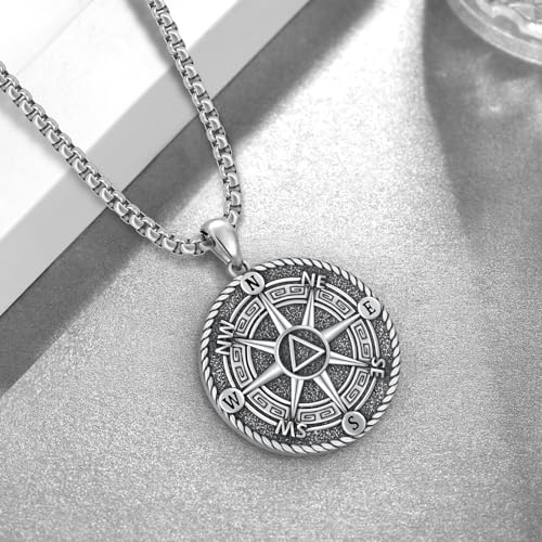 Sobriety Gifts for Men Sterling Silver Compass Alcoholics/Narcotics Anonymous Pendant Necklace Recovery Gifts for Men Women3