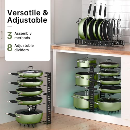 Image of MUDEELA 8-Tier Adjustable Pots and Pans Organizer Rack under Cabinet, Blcak