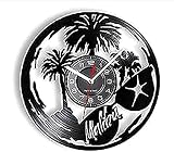 Horloge Murale Palms Malibu Country Resort Beach Vinyl Records Horloges murales California Coastal Vinyl Records Artisanat Horloges Horloge Décorer Moderne