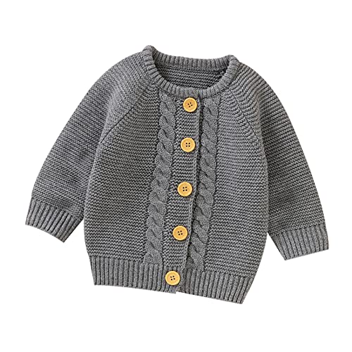 Toddler Boys Girls Button Cardigan Cute Solid Color Knit Sweater Jacket Cowl Neck Long Sleeve Cardigan