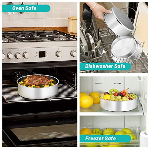 Image of TeamFar Round Cake Pans, 9''x3'' Stainless Steel Deep Tier Baking Cake Pan for Wedding Birthday Party, Non-Toxic & Heavy Duty, Straight & Deep Wall, Mirror Finish & Dishwasher Safe - Set of 2