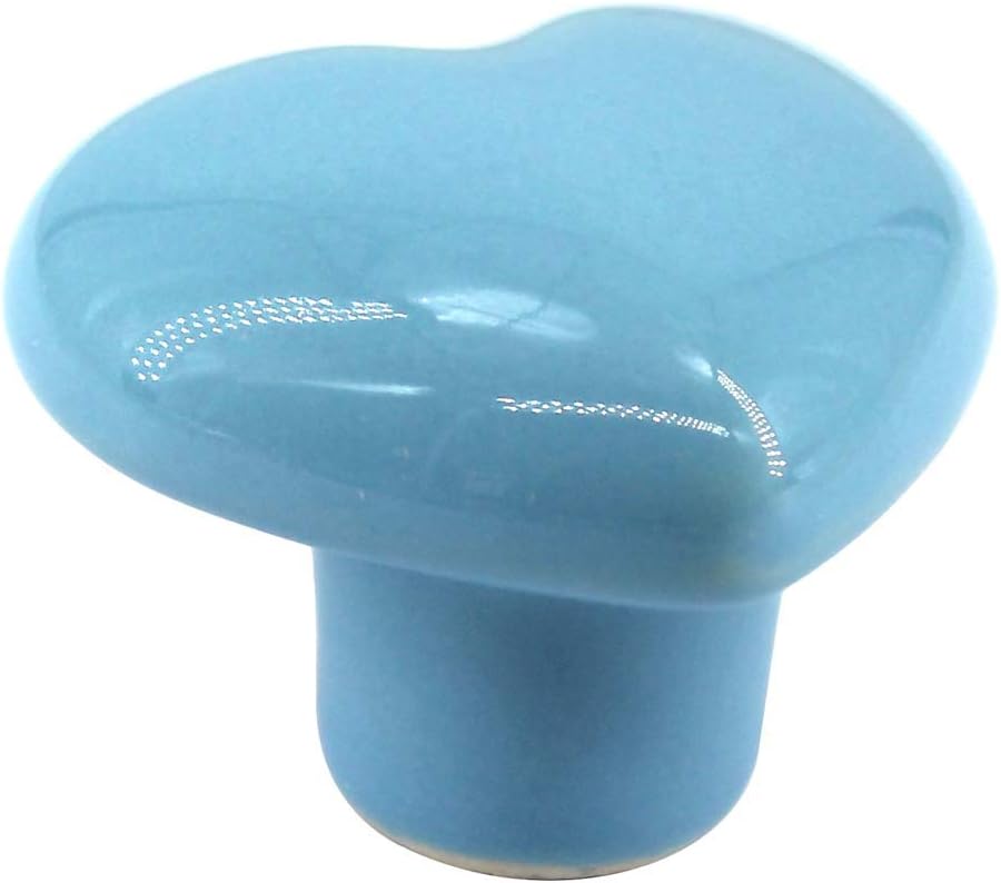 Flomore Blue Drawer Knob Ceramic Cabinet Knobs Kids Room Handle Pull Heart Shape for Dresser Drawers (Pack of 8 Screws Included)