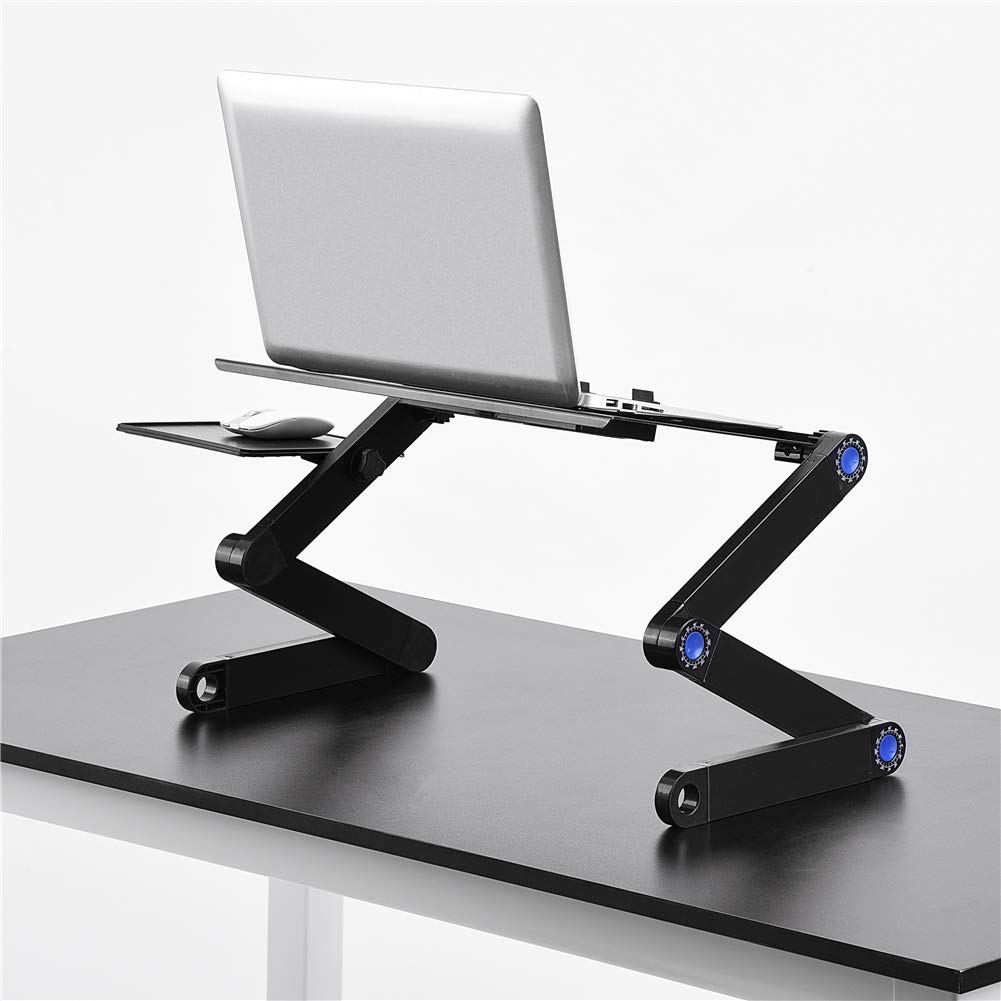 Supporto per computer portatile regolabile in altezza, Supporto per Laptop Tavolo in alluminio con piattaforma per mouse pieghevole per laptop letto colazione ufficio lettura (nero)