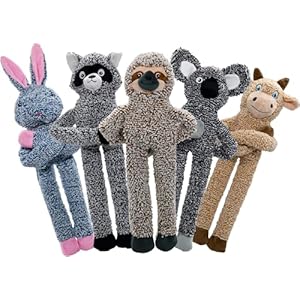 No Stuffing Dog Toys for Large Dogs, 5 Pack Squeaky Crinkle Interactive Dog Animals, Plush Teething Toys to Keep Them Busy, Cute Funny Dogs Gifts for Small Medium Large Breed