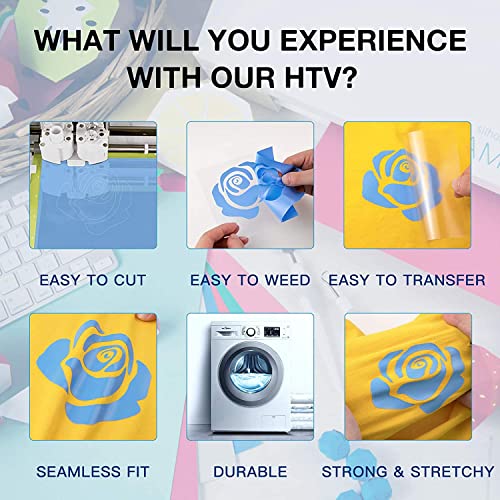 Image of HTVRONT HTV Vinyl Rolls Heat Transfer Vinyl - 12 inch x 8ft Sky Blue HTV Vinyl for Shirts, Iron on Vinyl for All Cutter Machine - Easy to Cut & Weed for Heat Transfer Design (Sky Blue)