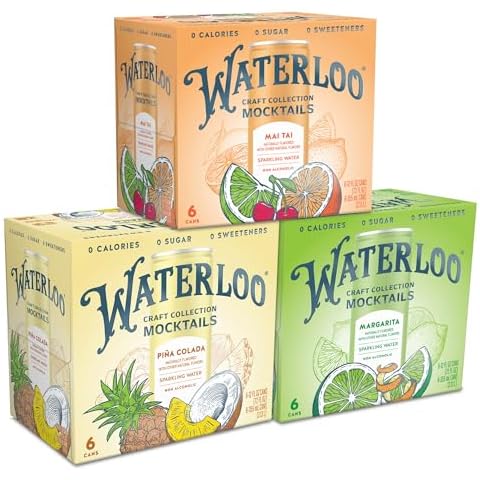 Waterloo Craft Collection Mocktails Variety Pack - Margarita, Piña Colada, Mai Tai - Naturally Flavored Non-Alcoholic Sparkling Beverages, 12 Fl Oz Cans (Pack of 18) – Zero Calories, Alcohol-Free Cover