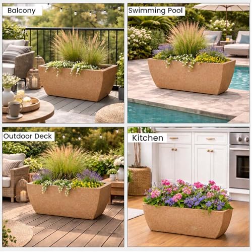 Image of Go Hooked Recta Curve 36 Inch Rectangle Planter Pot | Big Size Polymer Gamla for Plants | Heavy-Duty UV Resistant Outdoor & Indoor Flower Pot for Balcony, Terrace & Garden (Brown)