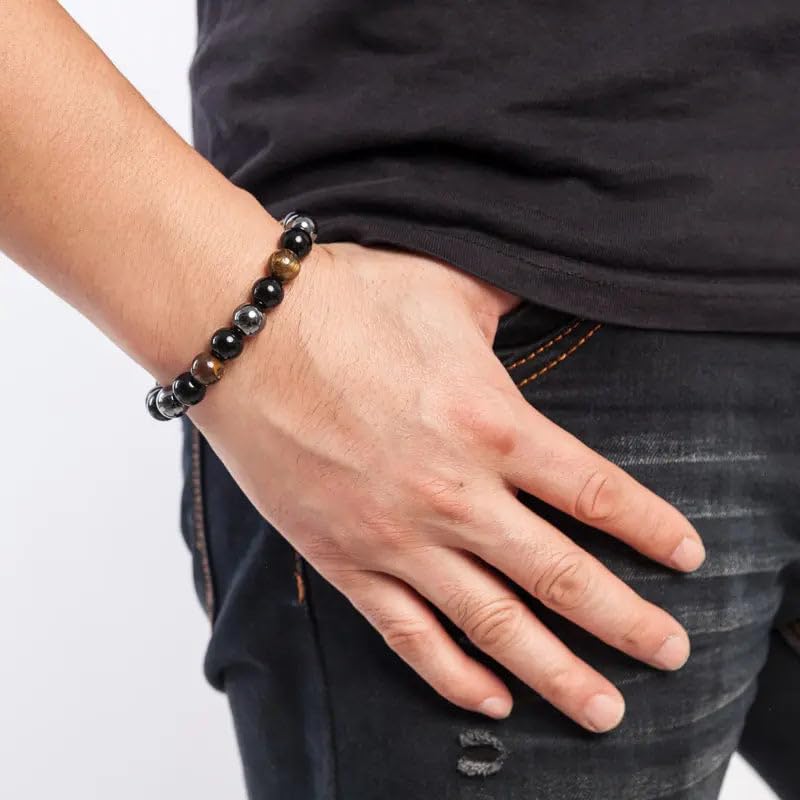 Miniatura 8 de Triple Protection Bracelet Tiger Eye, Hematite, Black Obsidian - For Protection, Luck, and Prosperity - Natural Stone Handmade Bracelet