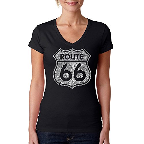 LA POP ART Cities Along Route 66 - Womens V-Neck T-Shirt Black Small