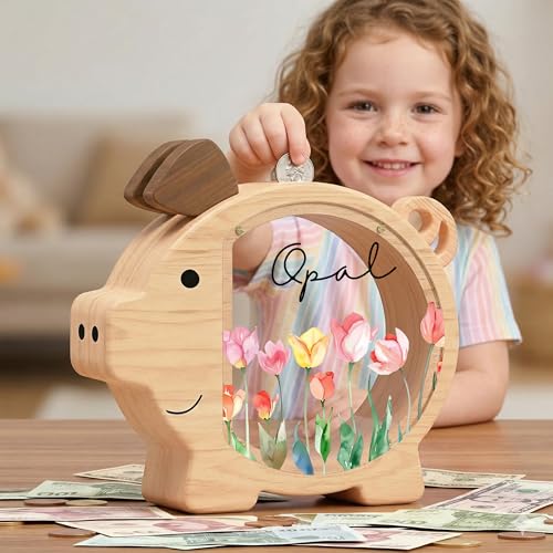 Image of Personalized Piggy Bank, Wooden Money Banks for Kids, Custom Gifts for Boys and Girls, Personalized Piggy Bank for Girls