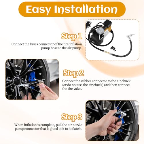 Image of Tire Inflator Hose Adapter, 3 Pcs Metal Air Hose Adapter for Twist On Convert to Lock On Connection Locking Tire Air Chuck No Air Leakage Tire Inflating Hose for Tire Pump Connect Air Compressor