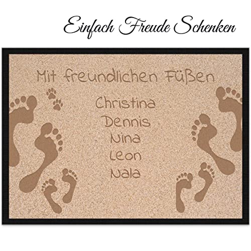 Personalisierte Foto-Fußmatte mit Spruch Bedruckt | Mit freundlichen Füßen - 2 Erwachsene 2...