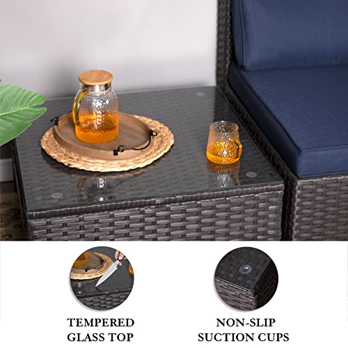 Green Party Outdoor Patio Sofa Patio Furniture Sets Rattan Sectional Patio Sofa Wicker Patio Conversation Set Outdoor Couch Outdoor Sofa For Garden Backyard Lawn With Glass Table #TOP6