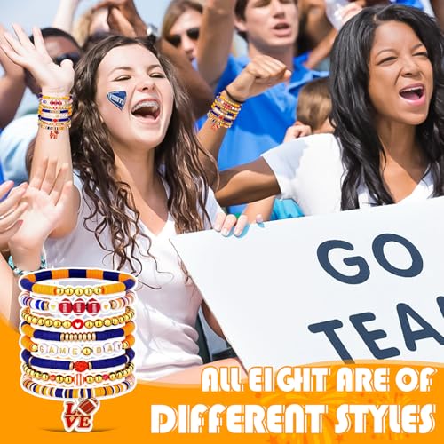 Game Day Bracelets for Women - Red, Orange, Blue Heishi Clay Beaded Stretch Bracelets - Stackable Sports Charm Bracelet Bangles4